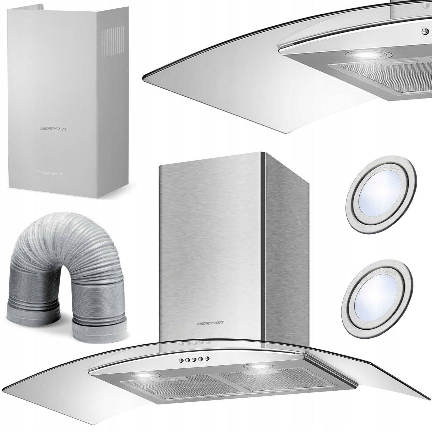 OKAP KUCHENNY 90cm KOMINOWY BT-223 + RURA LED BERDSEN