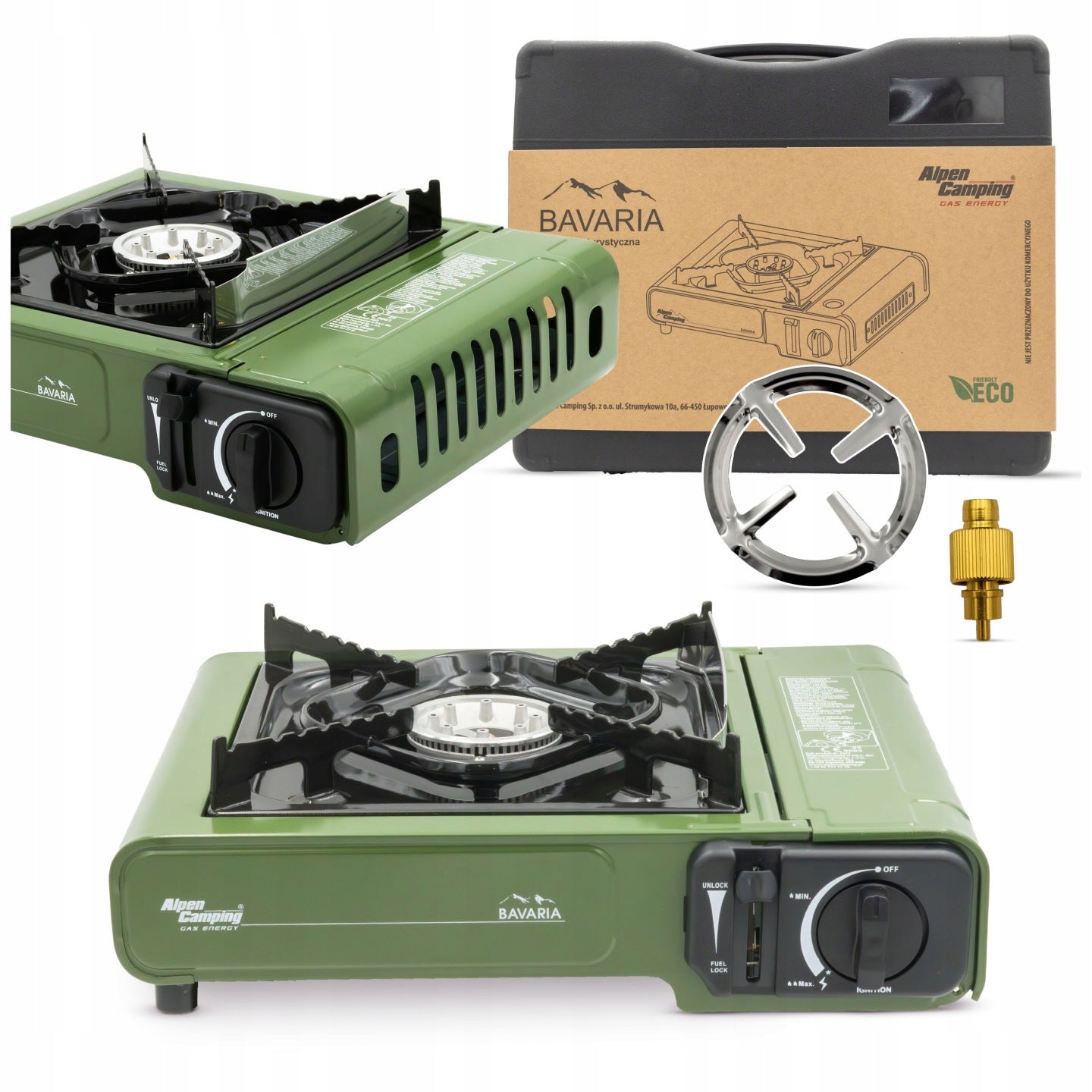 Alpen Camping KUCHENKA TURYSTYCZNA GAZOWA PRZENOŚNA NAMIOT KARTUSZ GAZOWY GRILL GAZ(2 200 W/KUCHENKA TURYSTYCZNA GAZOWA PRZENOŚNA NAMIOT KARTUSZ GAZOWY GRILL GAZ)