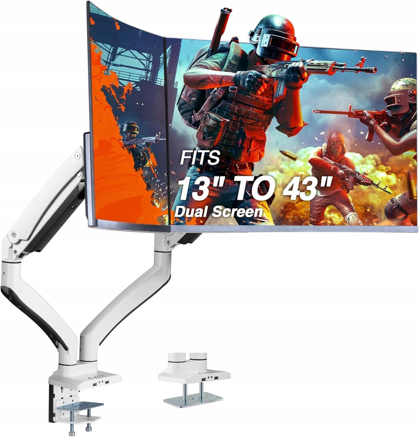 Podwójny uchwyt na monitory 17-35, dwa porty USB, wejście Audio, Mic