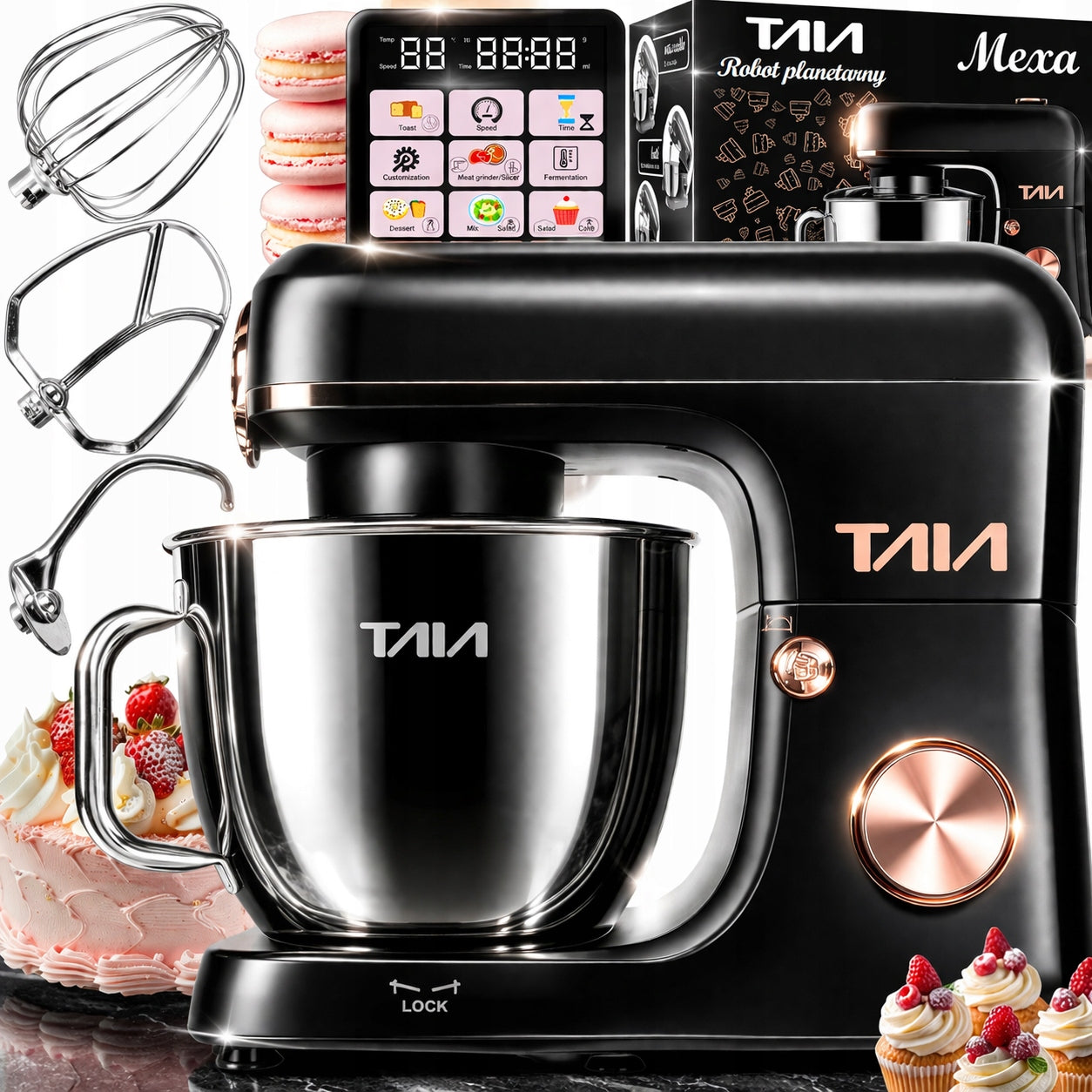 ROBOT PLANETARNY TAIA MEXA KUCHENNY 2000W MISA 6,5L WYŚWIETLACZ LED ZESTAW